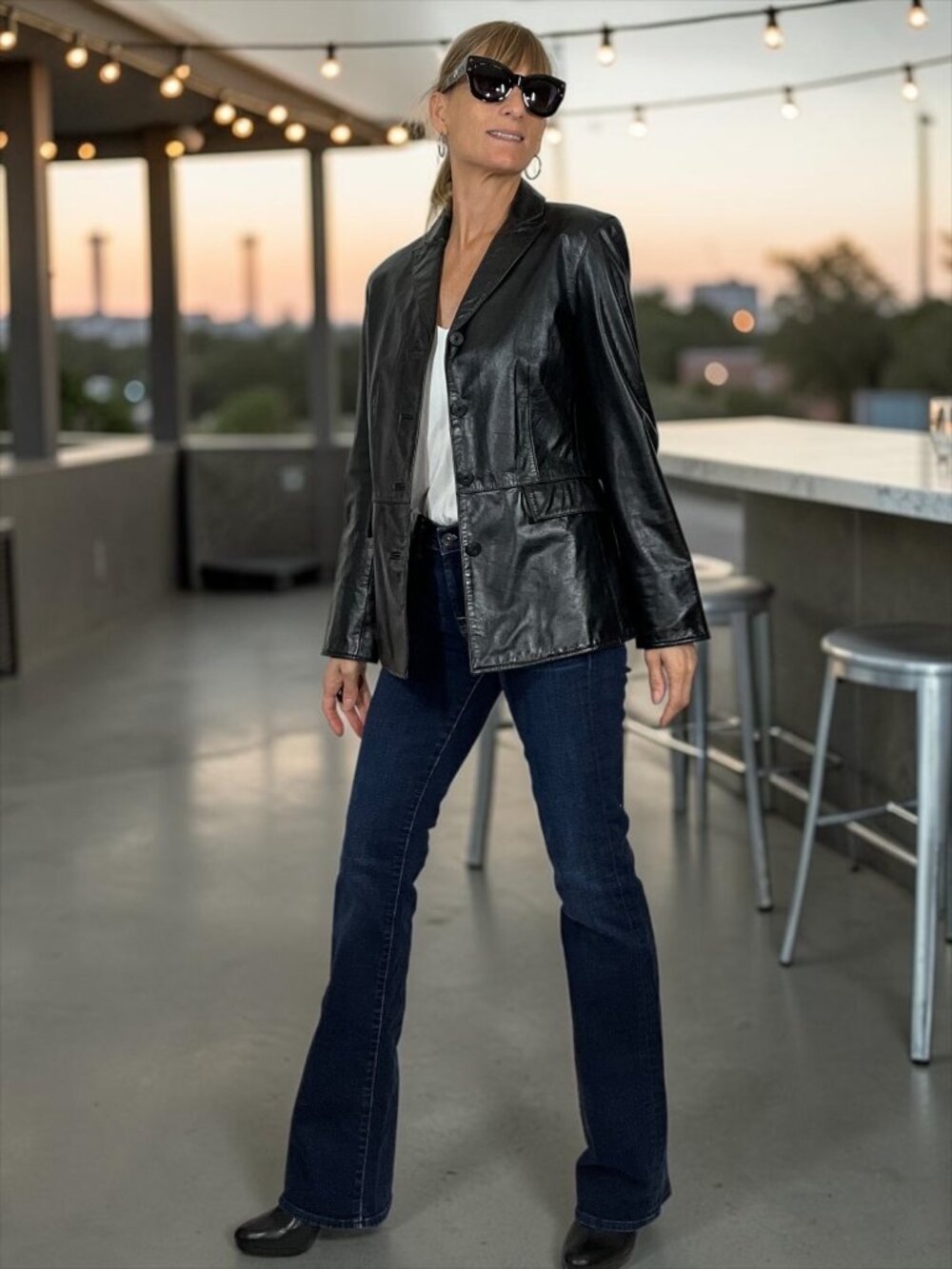 GAP Womens Vintage Leather Jacket Blazer S Black Y2K Button Front